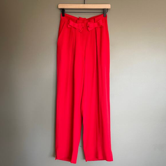 Saloni Bow Tulip Trousers in Scarlet Red High Waisted Size 2 Pleated Chic Sexy - Picture 4 of 16